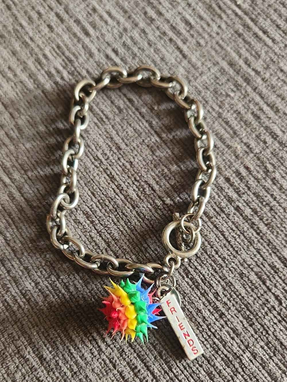 Claire's Silver Chain Bracelet with Rainbow Spike Charm and FRIENDS Tag